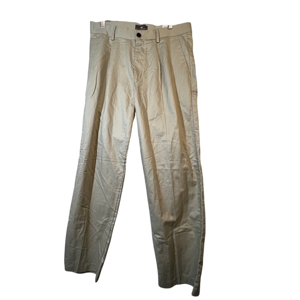 H&M Mens Chino Pants Relaxed Fit 34 Sage Green Linen Blend Trousers Casual Work